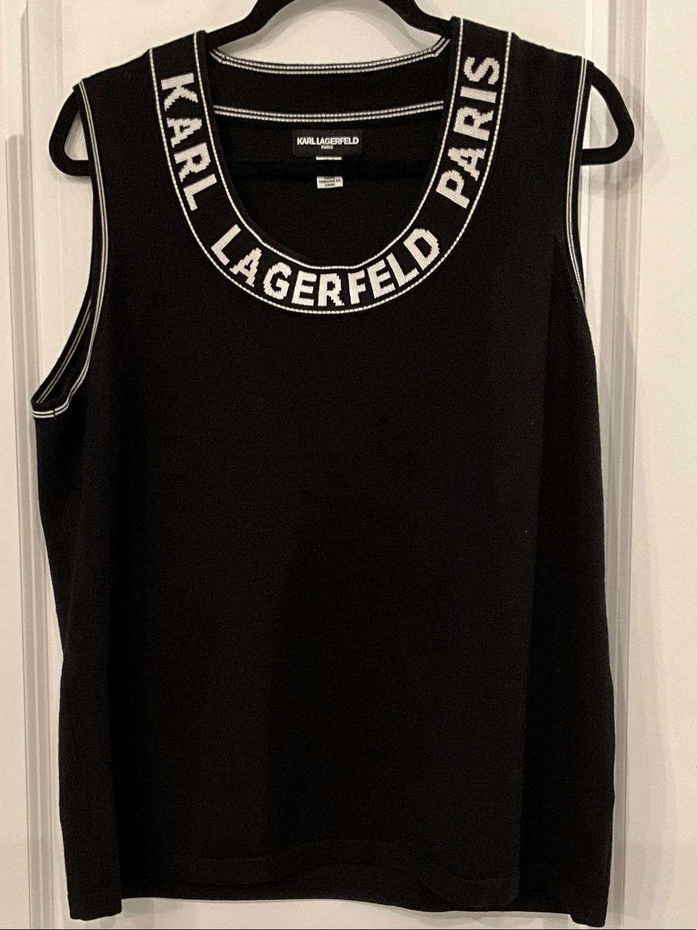 Karl Lagerfeld Black Sleeveless Tank with White Logo Trim - NWOT - Picture 3 of 8